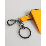 Dolce & Gabbana Yellow Orange Leather Credit Card Key Holder Clip On Wallet with metal keychain detail, close-up view.