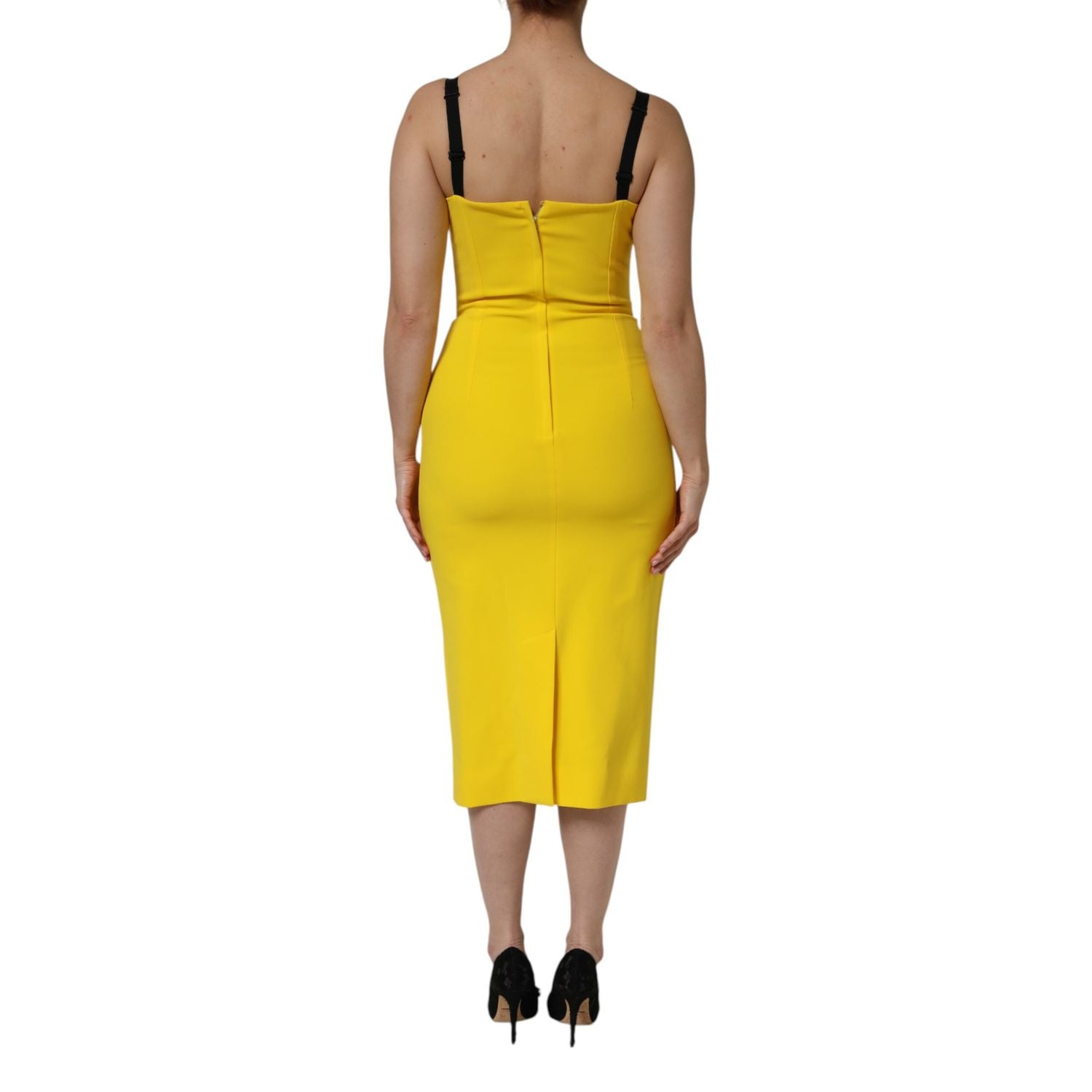 Dolce & Gabbana Yellow Polyester Sleeveless Sheath Midi Dress