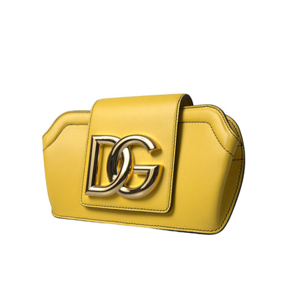 Dolce & Gabbana Yellow Smooth Leather DG Logo Clutch Crossbody Case Bag