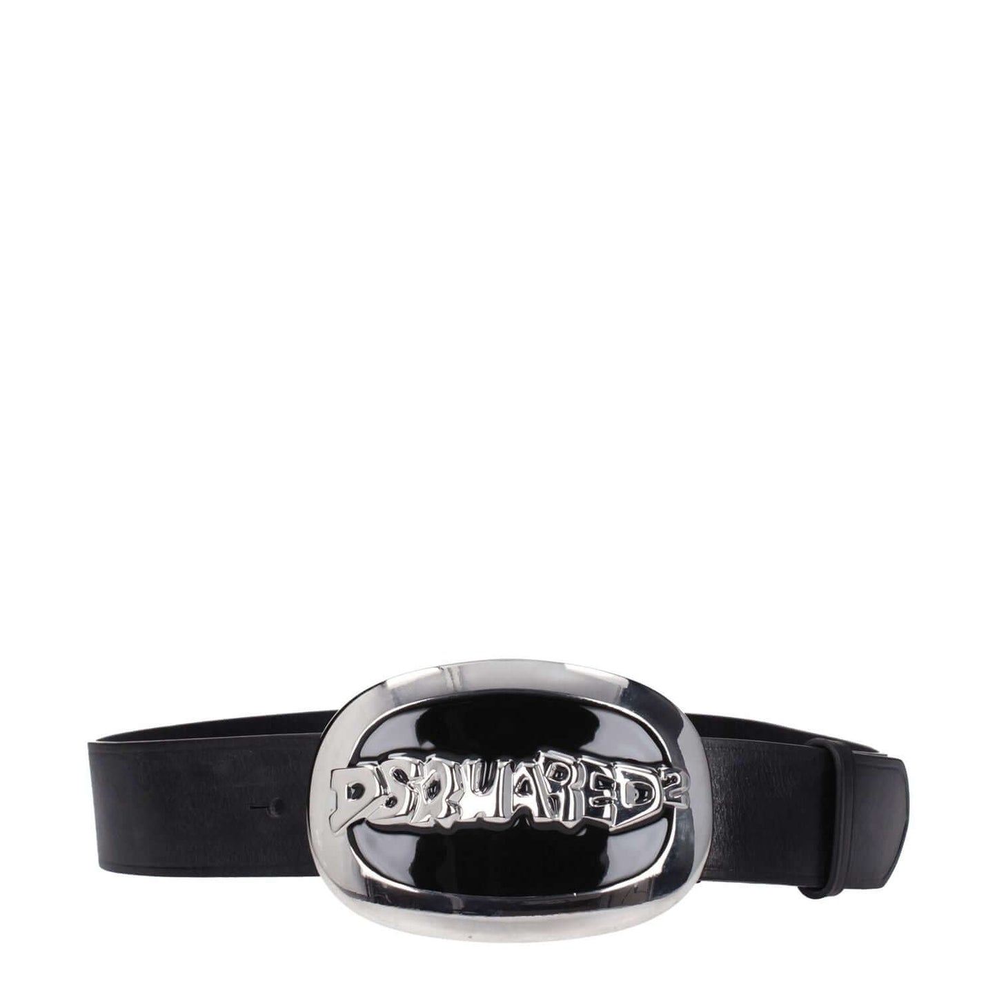 Dsquared² Black Leather Belt with vintage effect and silver logo buckle, featuring 4.3 cm height and hook closure, MPN BEW039912900001M1510