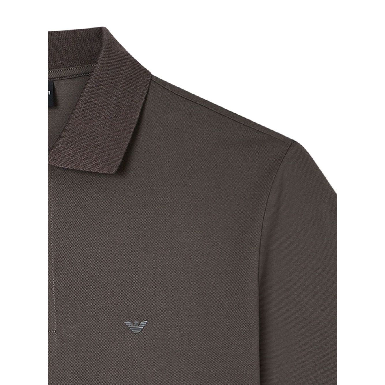 EMPORIO ARMANI CAPSULE T-shirts and Polos Grey with dark brown short sleeves, ribbed collar, button placket, and appliqué logo.