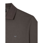 EMPORIO ARMANI CAPSULE T-shirts and Polos Grey with dark brown short sleeves, ribbed collar, button placket, and appliqué logo.