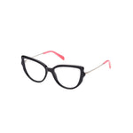 Emilio Pucci Black Acetate Frames with cat-eye shape and pink temple tips, model EP5192-54001, size 54/16/140 mm.