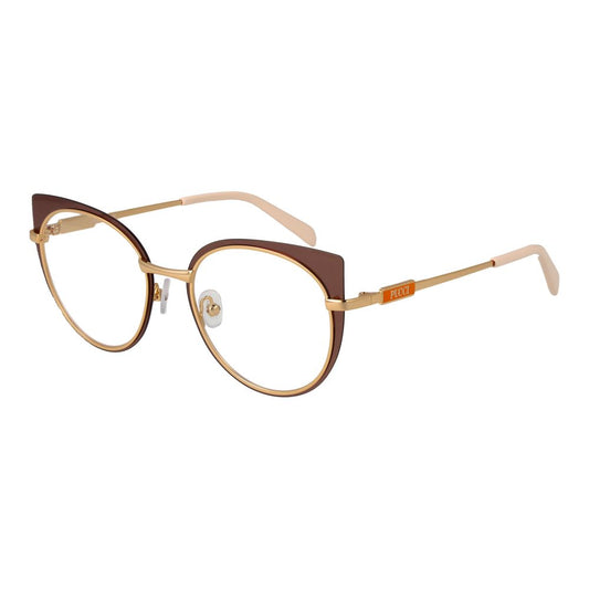 Emilio Pucci Brown Women Glasses Frame in full-rim metal with demo lenses; stylish butterfly design.