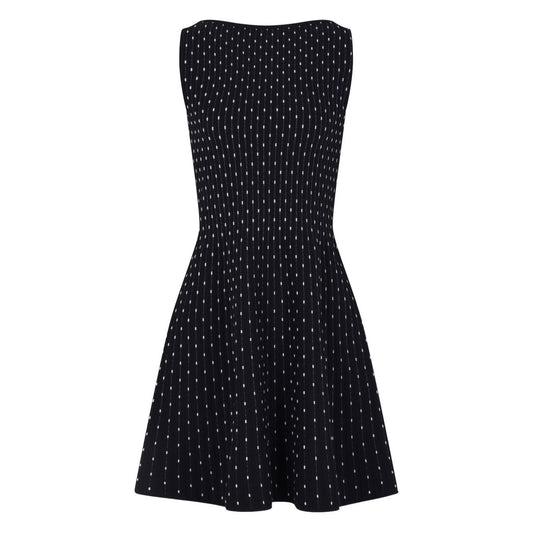 Emporio Armani Dresses Blue - Navy blue sleeveless boat neck flared dotted short dress.