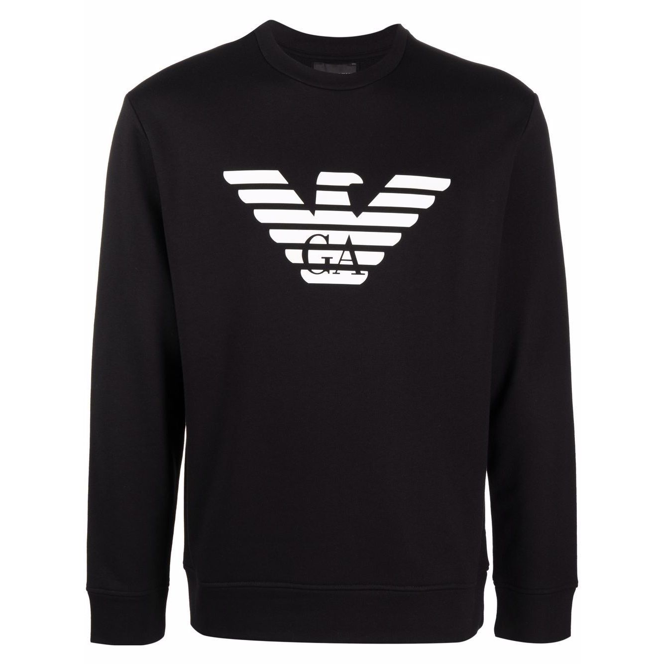 Emporio Armani Sweaters Black, cotton-modal blend, logo print crewneck sweatshirt with long sleeves and straight hem.