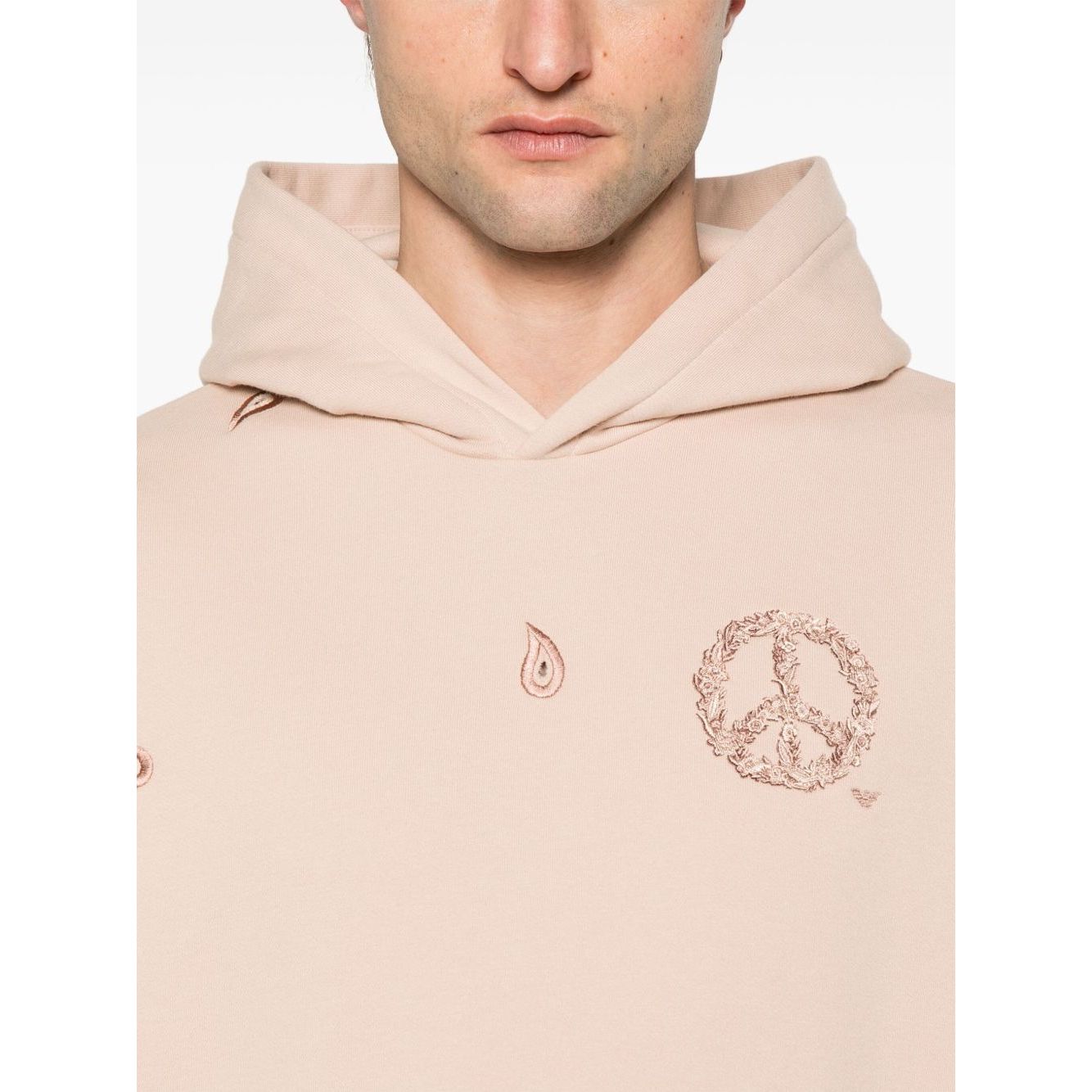 Emporio Armani Sweaters Powder hoodie in blush pink with drop shoulder and logo, ribbed cuffs, organic cotton material
