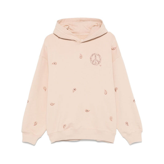 Emporio Armani Sweaters Powder blush pink hoodie with logo, drop shoulder, ribbed cuffs, hem, organic cotton, true to size fit.