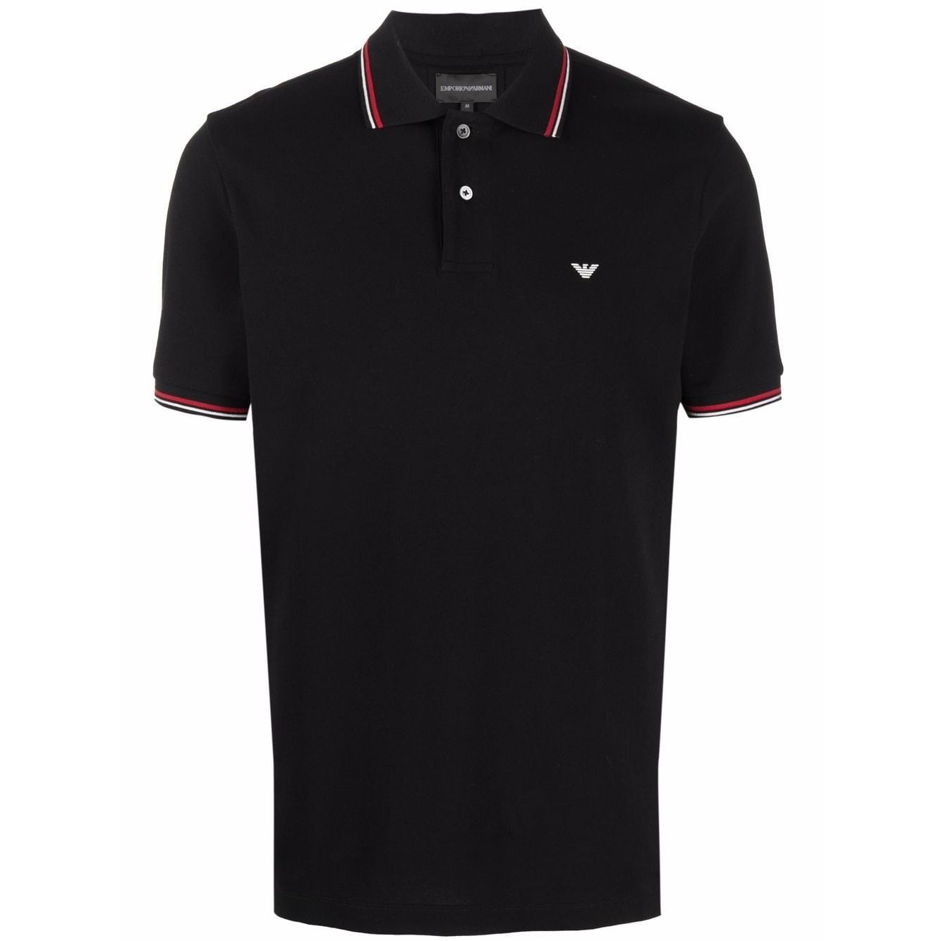 Emporio Armani T-shirts and Polos Black cotton with logo print, classic collar, short sleeves, and straight hem.