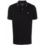 Emporio Armani T-shirts and Polos Black cotton with logo print, classic collar, short sleeves, and straight hem.