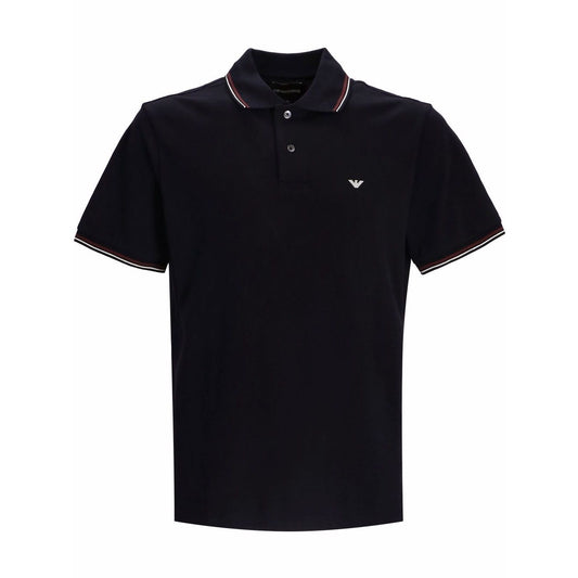 Emporio Armani T-shirts and Polos Blue navy cotton polo shirt with embroidered logo and button placket