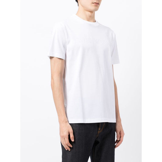 Emporio Armani T-shirts and Polos White cotton crew neck short sleeve t-shirt with logo and straight hem.