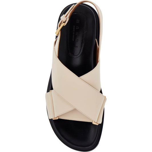 Marni fussbett sandals in silk white leather with low heel