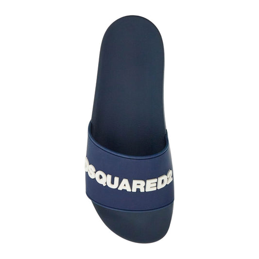 Dsquared2 navy blue polyurethane slippers with minimalist design and leather sole