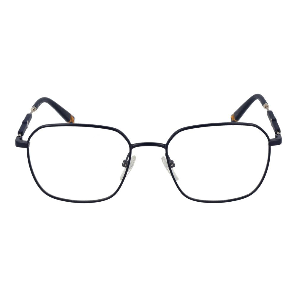 Fila Blue Men Glasses Frame, full-rim rectangle style, rubber material, 52mm width, blue color, demo lenses.