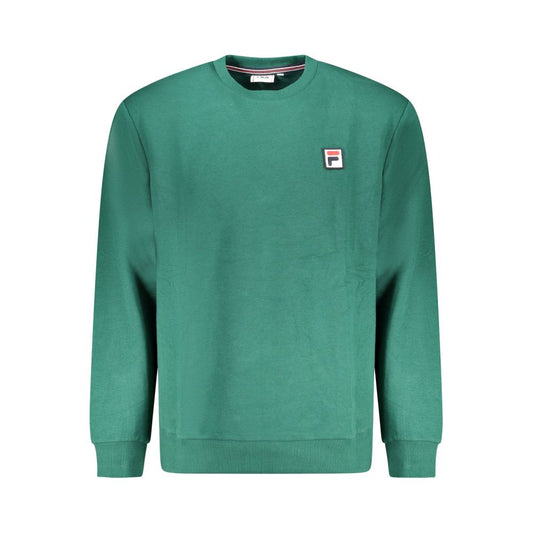 Fila Green Cotton Men Sweater with crew neck and logo application, perfect for a bold yet timeless casual style.