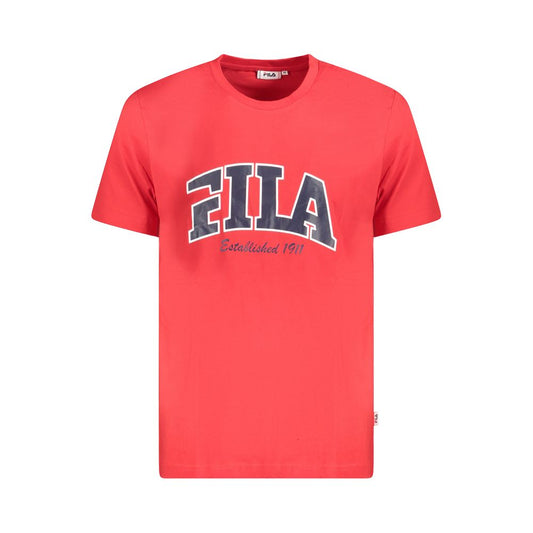 Fila Red Cotton Men T-Shirt with iconic logo and graphic print, perfect for bold style and comfort.