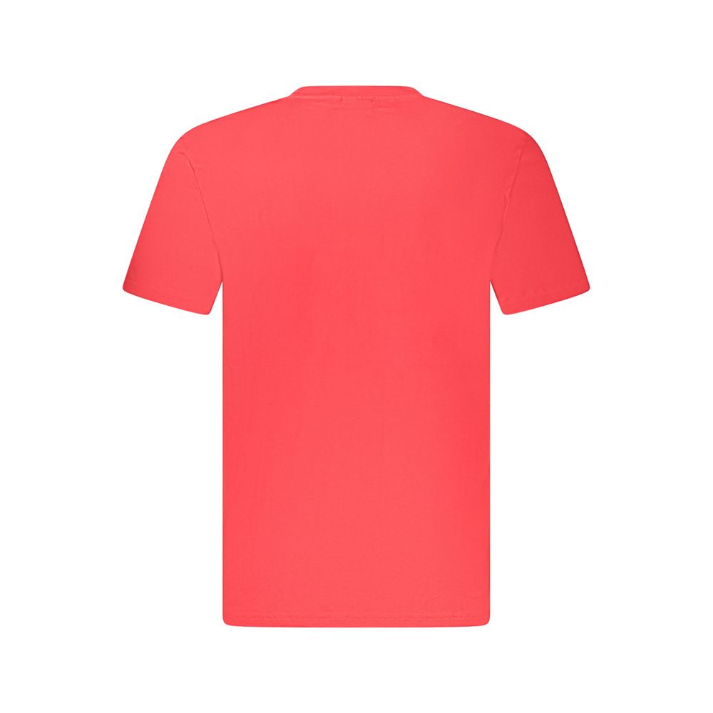 Back view of Fila Red Cotton T-Shirt with short sleeves, crew neck, and logo print made from organic cotton.