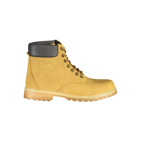 Fila Vibrant Yellow Contrast Lace-up Boots with bold embroidery and contrast details, perfect for stylish and comfortable wear.