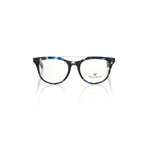 Frankie Morello Blue Acetate Unisex Eyeglass Frame with geometric design, showcasing bold Italian craftsmanship and Blue Havana color.