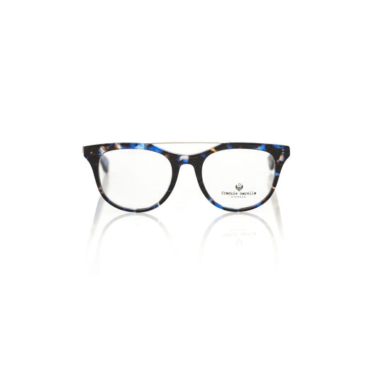 Frankie Morello Blue Acetate Unisex Eyeglass Frame with geometric design, showcasing bold Italian craftsmanship and Blue Havana color.