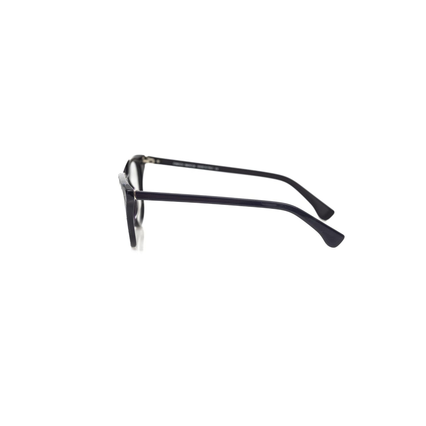 Side view of Frankie Morello Blue Acetate Unisex Frame eyeglasses showcasing chic geometric pattern and vibrant temples.