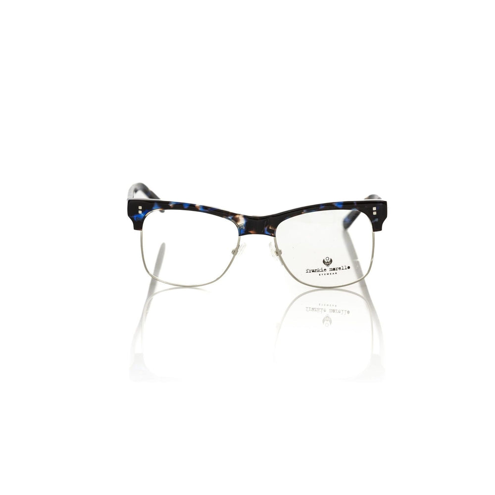 Frankie Morello Blue Metallic Unisex Frame Eyeglasses with chic metal structure and blue fantasy temples.