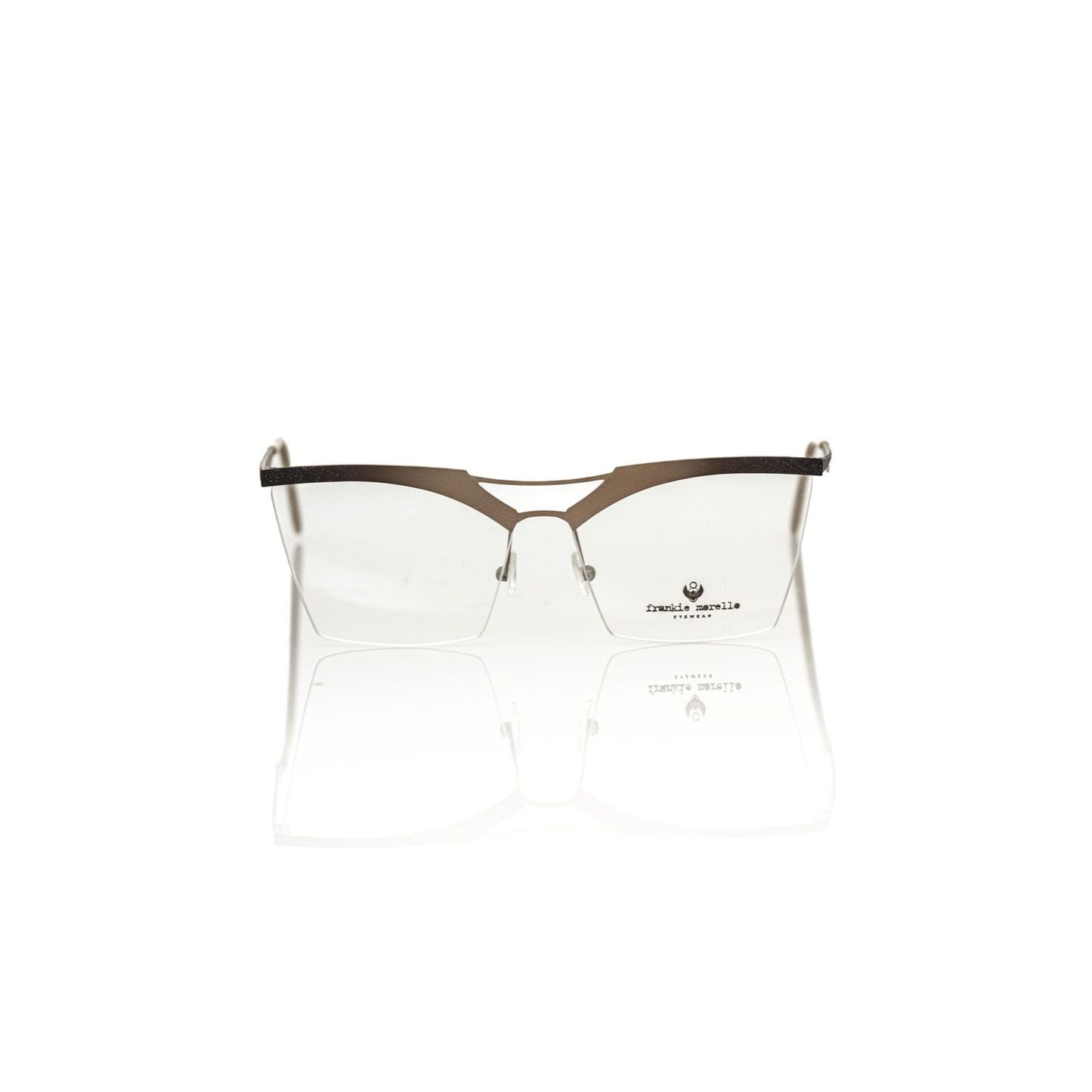 Frankie Morello Gold Metallic Women's Frame Eyeglasses with elegant gold rim and temples, showcasing Italian craftsmanship and style.