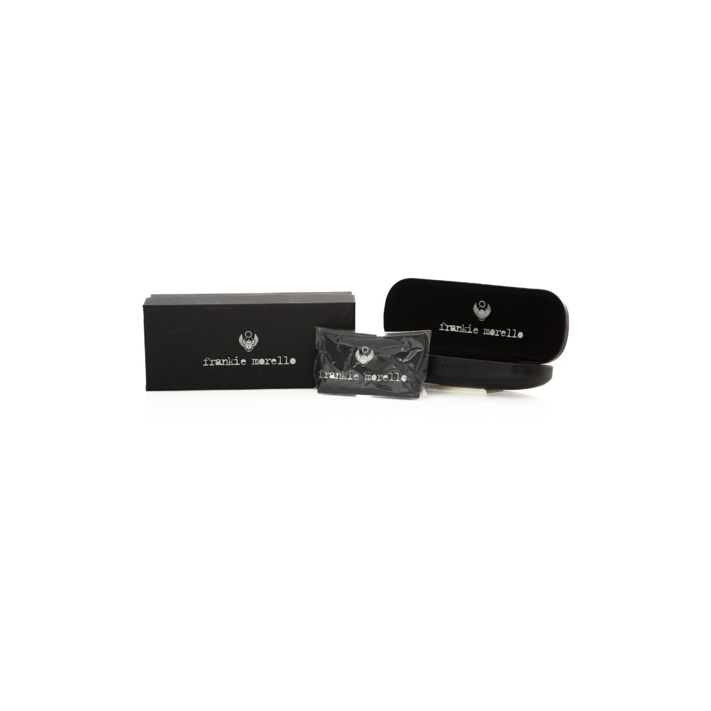 Frankie Morello Gold Metallic Women's Frame Eyeglasses packaging with logo.