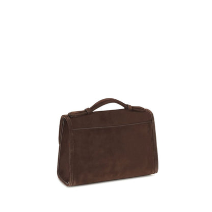 Gabriela Hearst Brown Leather Shoulder Bag, Leonora satchel-style with top handle and crossbody strap, back view