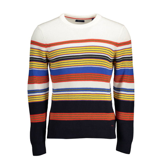 Multicolor striped cotton sweater for men featuring vibrant hues.