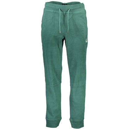 Gianmarco Venturi Green Polyester Pant with elastic waistband, ankle cuff, and logo embroidery, featuring two pockets and laces.