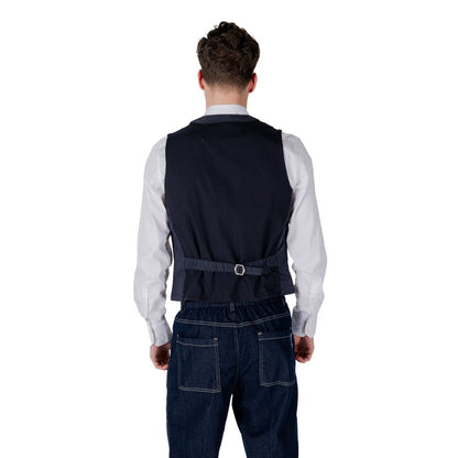 Gianni Lupo Blue Cotton Waistcoat