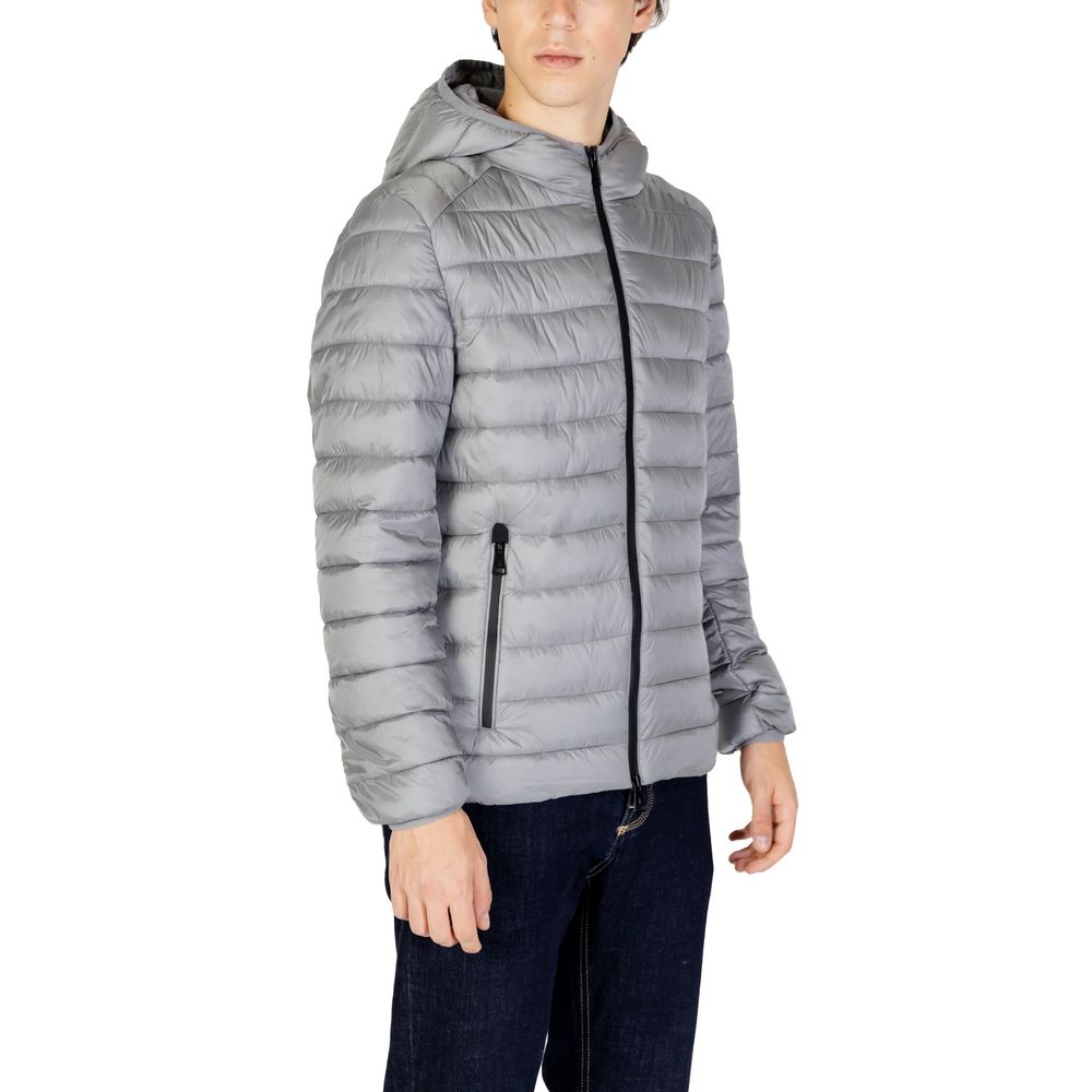 Man wearing Gianni Lupo Gray Polyamide Jackets & Coat, fall/winter collection, 100% polyamide, front view