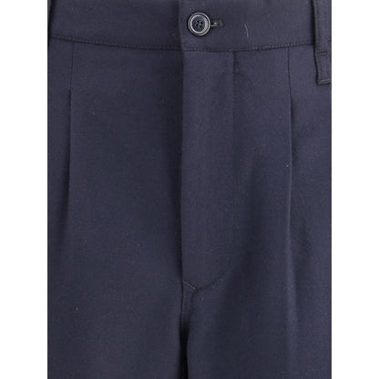 Giorgio Armani Blue Fleece Wool Casual Pants with single front dart and belt loops detail.