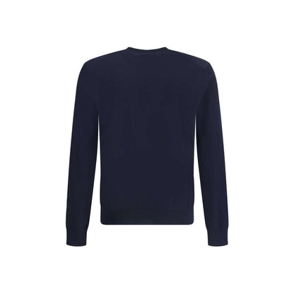 Back view of Giorgio Armani Blue Fleece Wool Sweatshirt featuring ribbed cuffs and hem for a sleek, contemporary silhouette.