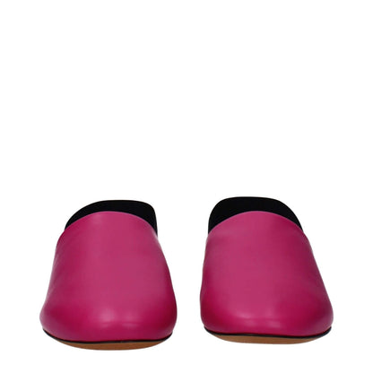 Front view of Givenchy Pink Leather Sandals with round toe and low flat heel, featuring logos on side and back.