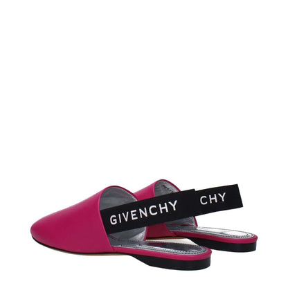 Givenchy Pink Leather Sandals with logo straps, casual style in fuchsia leather, round toe, low flat heel, MPN BE2003E00H678.