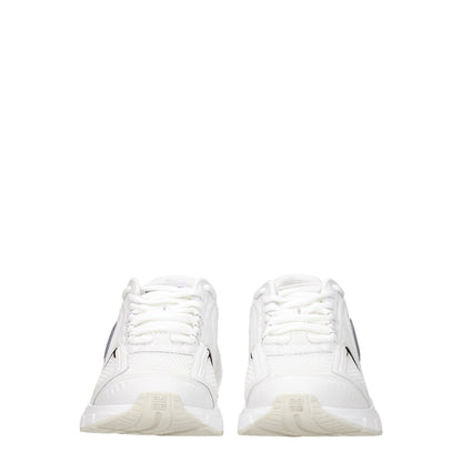 Givenchy White Fabric Athletic Sneakers front view with lace-up closure and rubber sole, featuring side and front logos. Casual style.