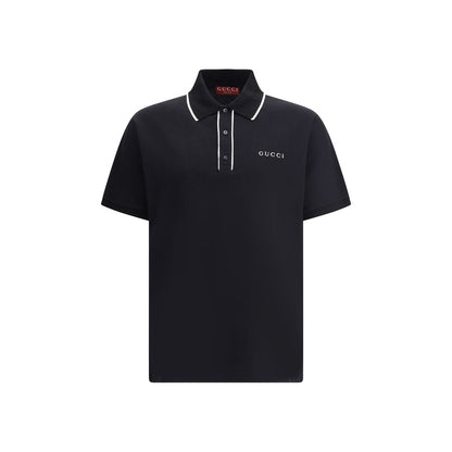 Gucci Black Cotton Polo Shirt with classic collar, contrasting buttons, monogram on chest, and side slits. Sporty elegance for AW25.