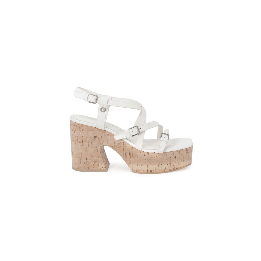 Guess Beige Leather High Heel with cork-effect platform and adjustable straps, combining elegance and comfort for any occasion.