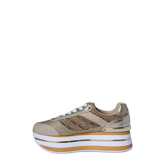 Guess Beige Polyester Sneaker with elevated sole and stylish design for comfort and elegance in casual settings.