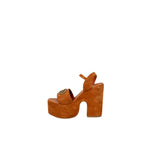 Guess Brown Suede Leather High Heel with chunky platform and adjustable strap, ideal for adding elegance and comfort to any outfit.