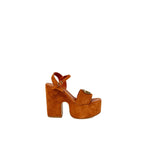 Guess Brown Suede Leather High Heel with platform and buckle strap, showcasing modern design and elegance.