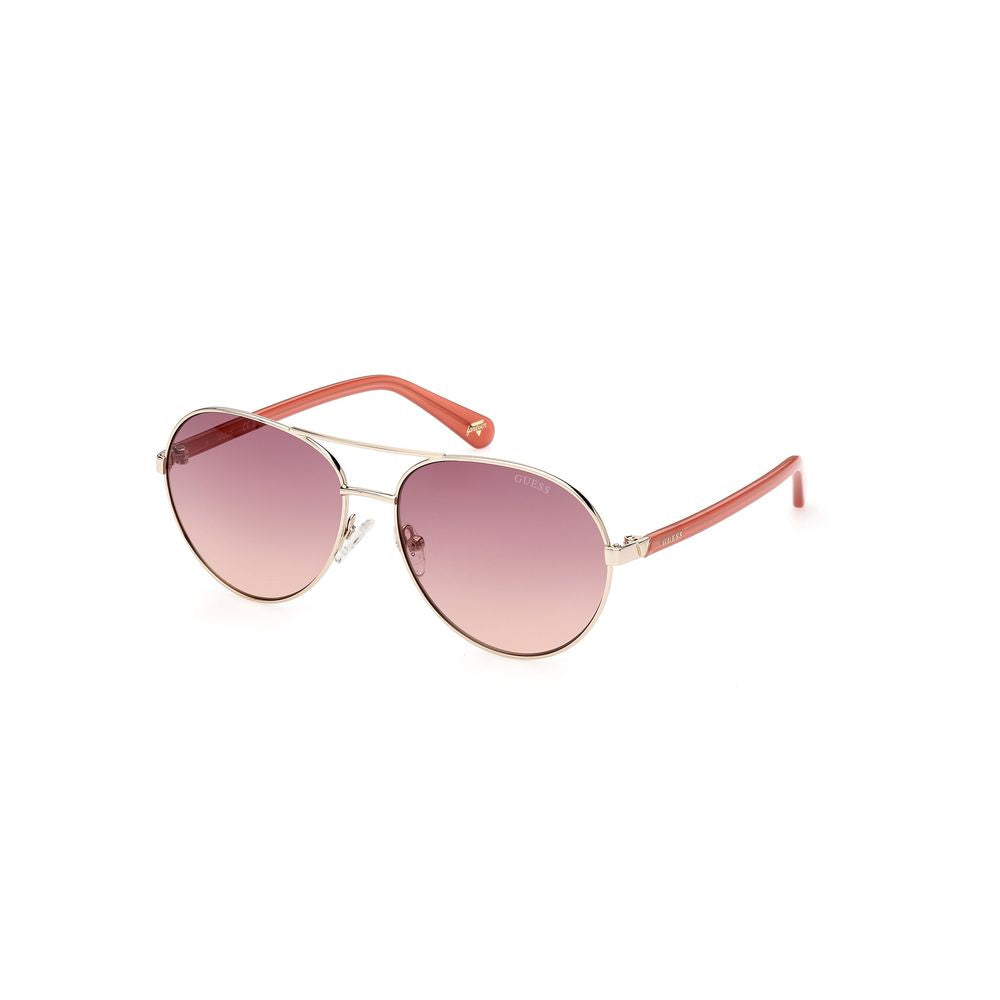 Guess Gold Metal Sunglasses with purple lenses and red temples, unisex, model GU52135632Z, 56/15/140mm, elegant golden finish.