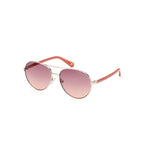 Guess Gold Metal Sunglasses with purple lenses and red temples, unisex, model GU52135632Z, 56/15/140mm, elegant golden finish.