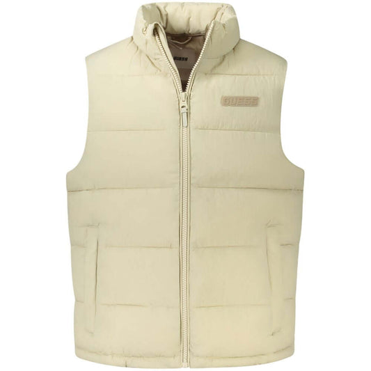 Guess Jeans Beige Polyamide Men Jacket, sleeveless, water-resistant, with logo, for stylish outerwear, luxury design