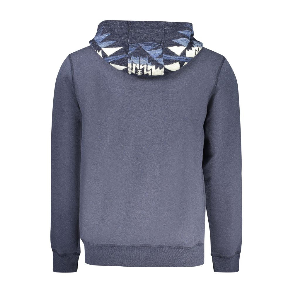 Guess Jeans Blue Cotton Men Sweater with hood and front pocket; premium fabric, iconic logo design for stylish streetwear.