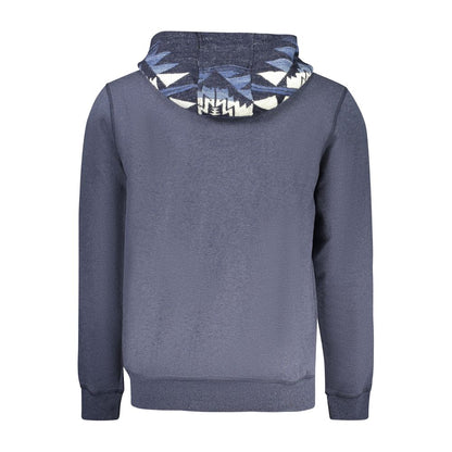 Guess Jeans Blue Cotton Men Sweater with hood and front pocket; premium fabric, iconic logo design for stylish streetwear.