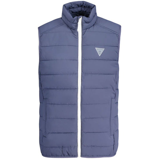 Guess Jeans Blue Spandex Men Jacket with prominent logo and contrasting details.